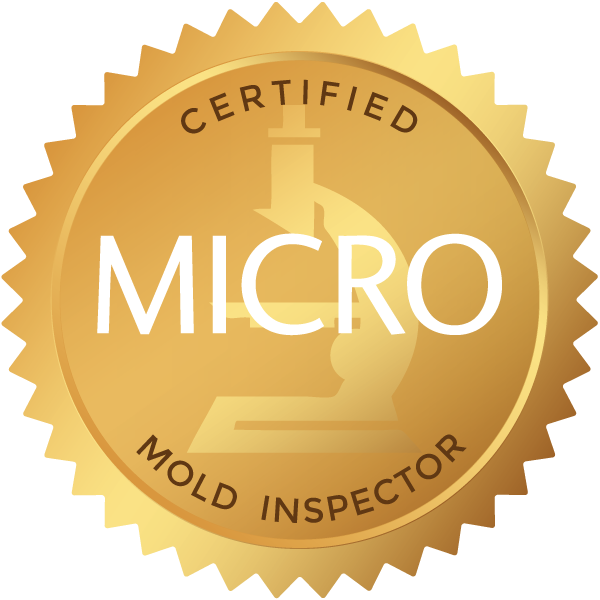 MICRO Certified Mold Inspector gold seal badge representing professional testing and inspection expertise at Action Water Damage & Restoration.